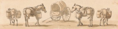 Four Mules with Panniers and a Cart by Paul Sandby